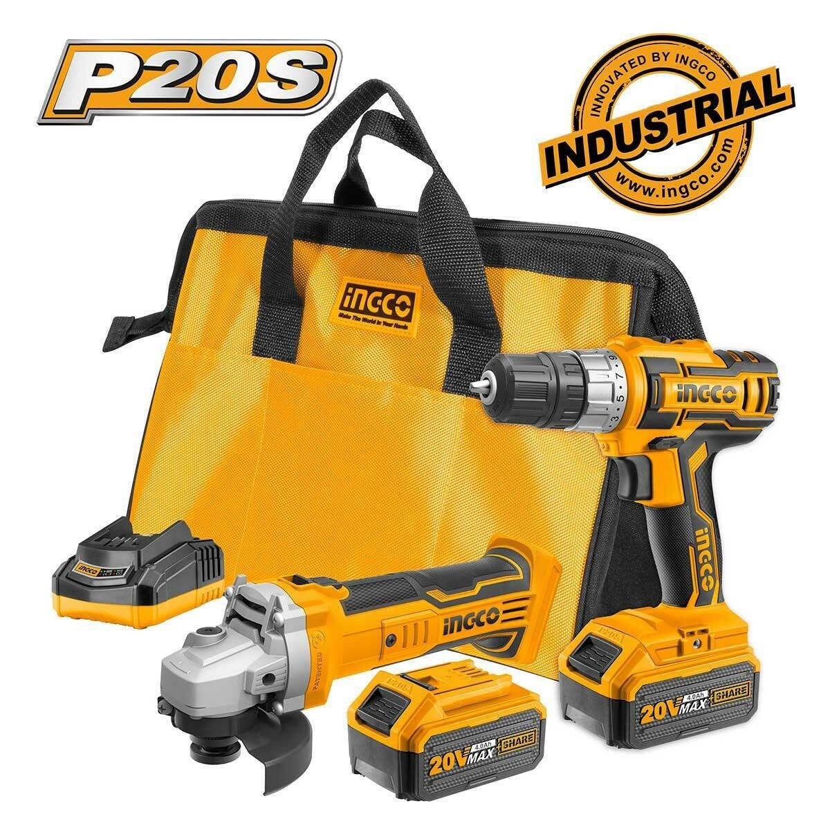 Ingco CKLI2009 20V 4.0Ah Akülü Vidalama + Akülü Avuç Taşlama Set