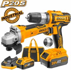 Ingco CKLI2009 20V 4.0Ah Akülü Vidalama + Akülü Avuç Taşlama Set