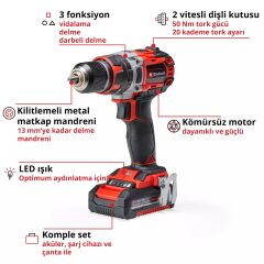 Einhell TP-CD 18/50 Li-i BL Kit 2,0Ah Çift Akülü Darbeli Vidalama - 4513940