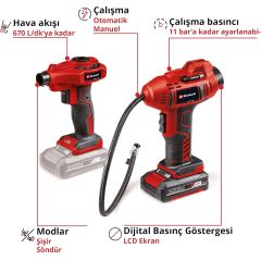 Einhell CE-AP 18 + CE-CC 18 + 2,0 Ah Kit Akülü Araç Kompresör Seti - 2070111