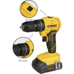 RTRMAX RTS5012 20V 2Ah Çift Akülü Darbeli Matkap